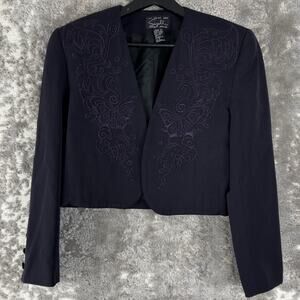 VINTAGE Suzelle Size 4 Embroidered Wool Butterfly Open Front Blazer Jacket